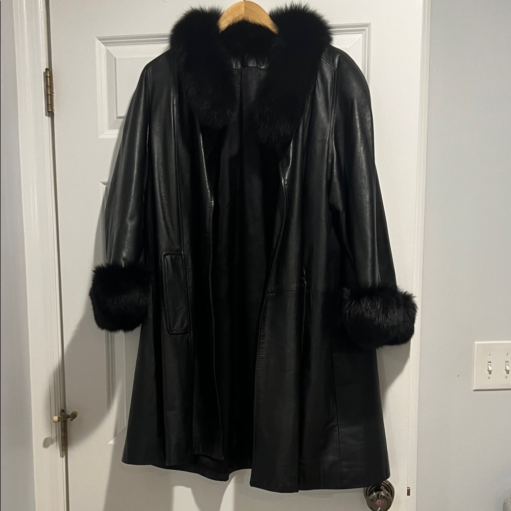 HM Leathercraft Black Leather Jacket with Fur Trim